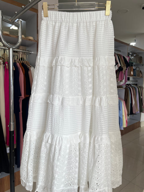 Spring Lace Patchwork Ruffle Long Skirts